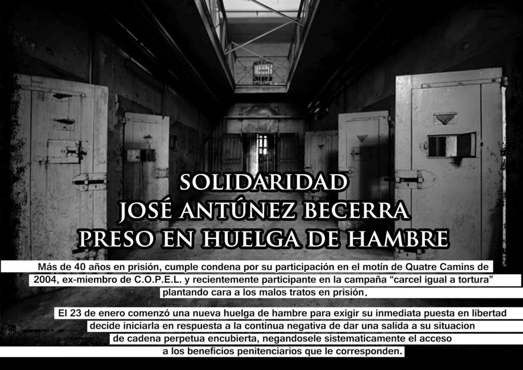 Folleto para difundir. Situación actual  de  los presos José Antúnez Becerra, Javi Guerrero y los huelguistas de hambre en Grecia