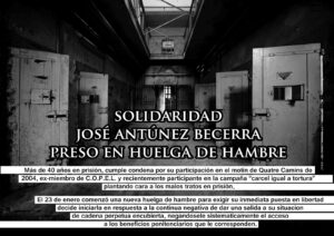 Folleto para difundir. Situación actual  de  los presos José Antúnez Becerra, Javi Guerrero y los huelguistas de hambre en Grecia