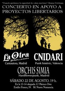 Concierto en apoyo a proyectos libertarios. 22 de agosto