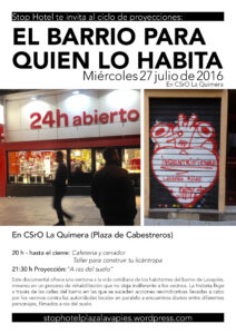 Miércoles 27 julio: Taller «Construye tu licántropa» y cine-cenador «A ras del suelo» (CSrOA Quimera)