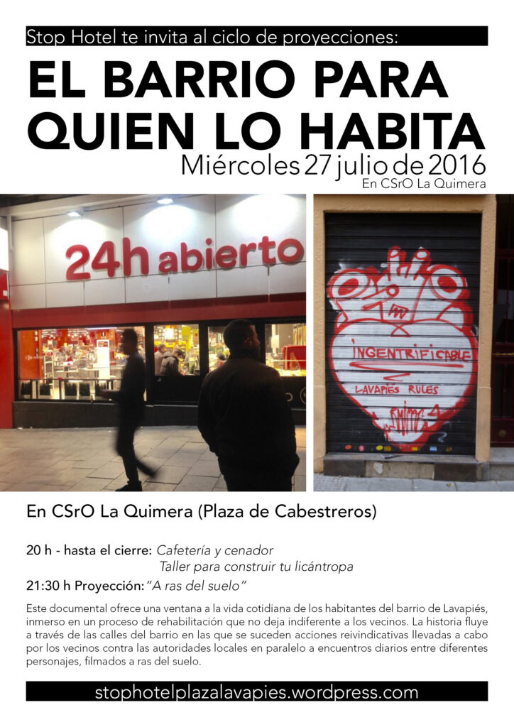 Miércoles 27 julio: Taller «Construye tu licántropa» y cine-cenador «A ras del suelo» (CSrOA Quimera)