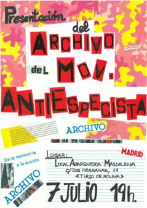 Presentación del archivo del movimiento antiespecista. Viernes 7 de julio, 19h. Local Anarquista Magdalena