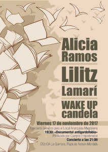 Concierto benéfico para el Local Anarquista Magdalena. Alicia Ramos, Lilitz, Wake up Candela y Lamarí en Quimera. Viernes 17 noviembre.