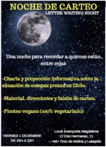 Noche de carteo. Viernes 1 de diciembre de 20h a 22h. Local Anarquista Magdalena