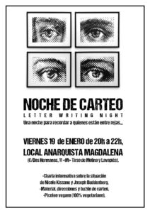 Noche de carteo. Una noche para recordar a quienes están entre rejas. Viernes 19 de enero, 20h.