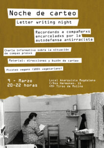 Noche de carteo. Una noche para recordar a quienes están entre rejas. Viernes 9 de marzo, 20h.