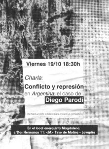 Charla: Conflicto y represión en Argentina. El caso Diego Parodi. Viernes 19 octubre, 18:30h