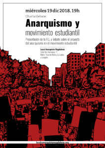 Charla/debate: Anarquismo y movimiento estudiantil. Miércoles 19 diciembre, 19h.