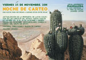 Noche de carteo. Una noche para recordar a quienes están entre rejas. Viernes 23 de noviembre, 20h