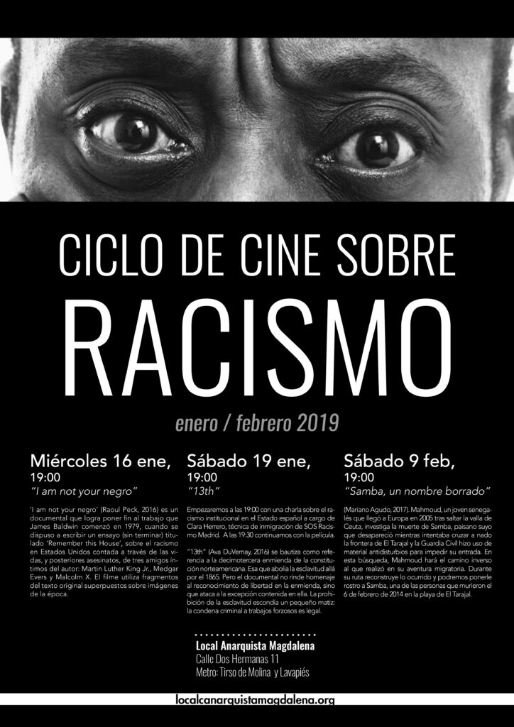 Ciclo de cine sobre racismo. Enero/Febrero 2019
