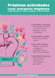 Actividades de diciembre en el Local Anarquista Magdalena