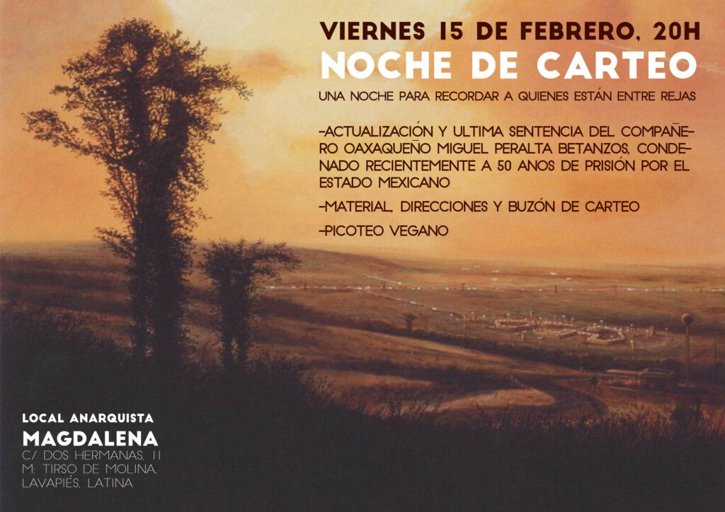 Noche de carteo. Una noche para recordar a quienes están entre rejas. 15 de febrero, 20h.