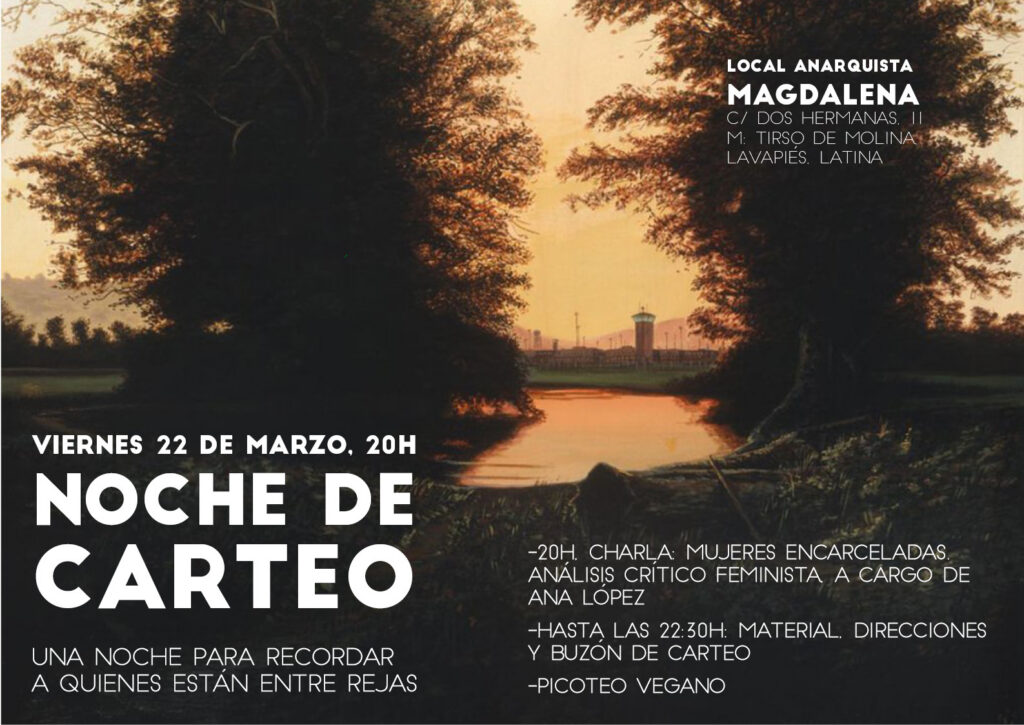 Noche de carteo. Una noche para recordar a quienes están entre rejas. 22 de marzo, 20h.
