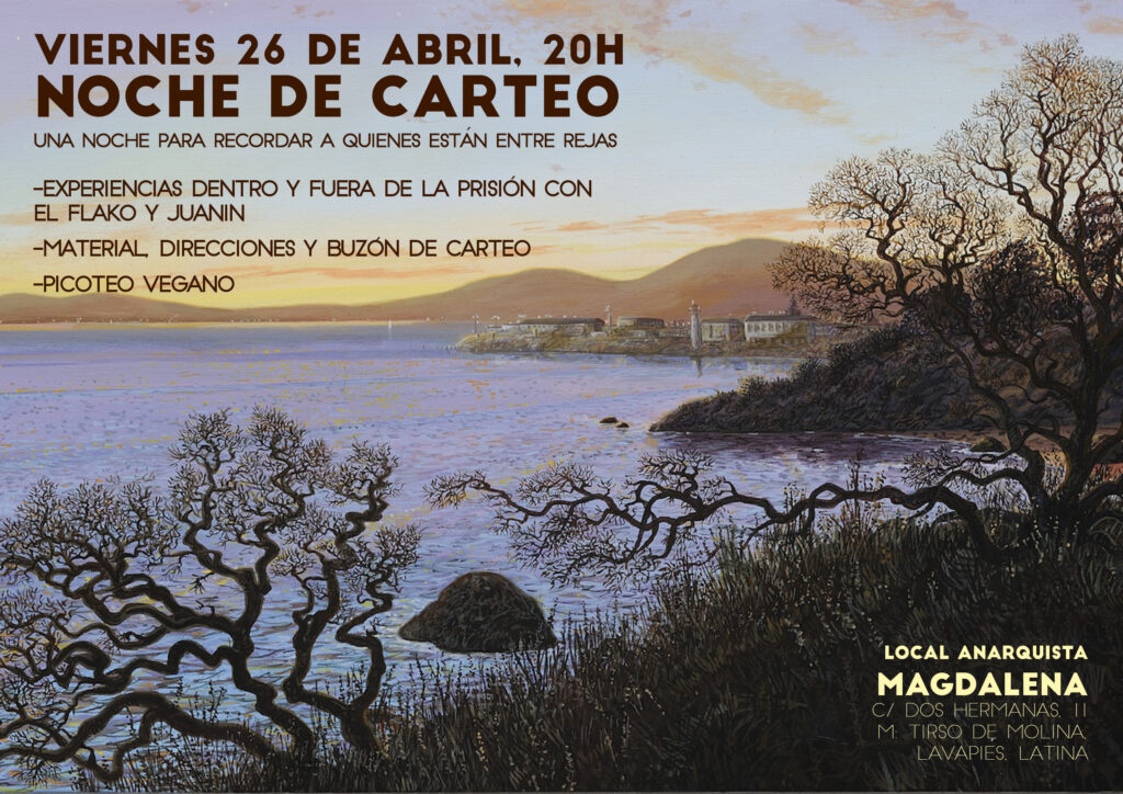Noche de carteo. Una noche para recordar a quienes están entre rejas. 26 de abril, 20h.