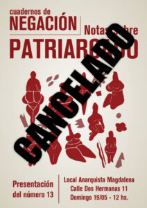 CANCELADO: CHARLA Domingo 19 de mayo a las 12, presentación del nuevo número de Cuadernos de Negación:  NOTAS SOBRE PATRIARCADO