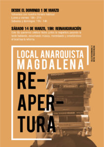 REAPERTURA DEL LOCAL ANARQUISTA MAGDALENA