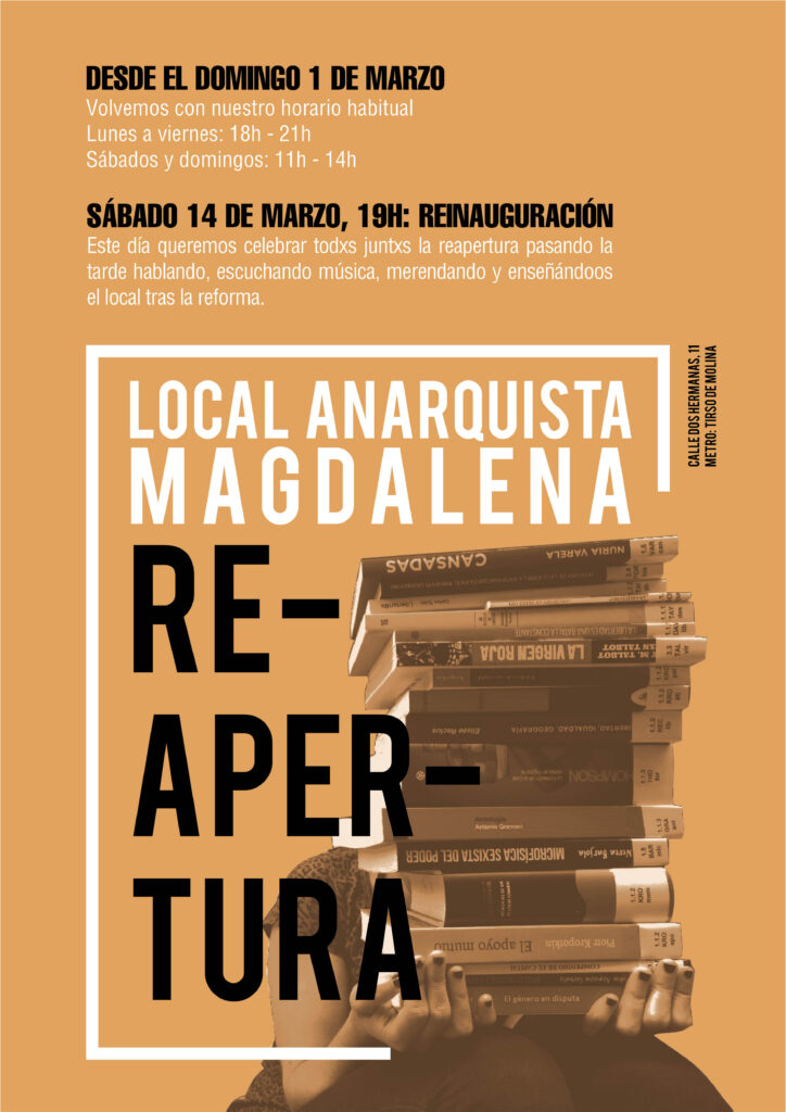 REAPERTURA DEL LOCAL ANARQUISTA MAGDALENA