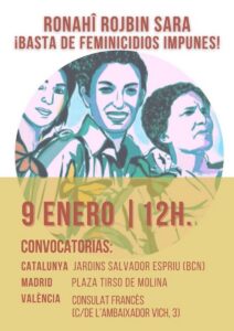 Justicia para Sara, Rojbîn, Ronahî. Basta de feminicidios impunes