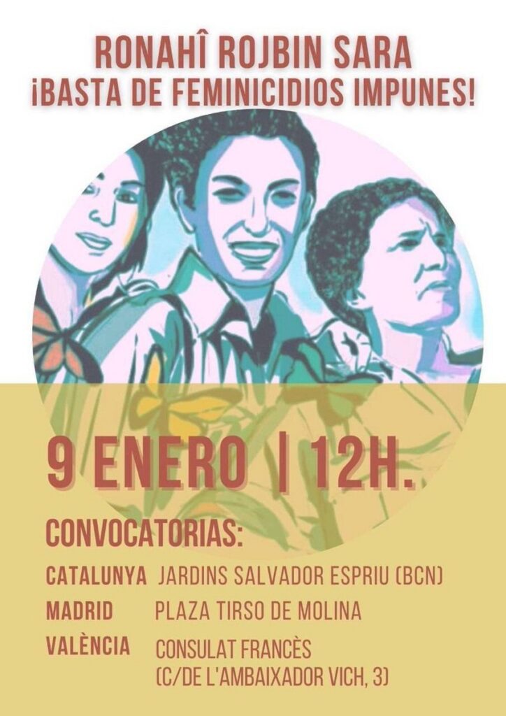 Justicia para Sara, Rojbîn, Ronahî. Basta de feminicidios impunes